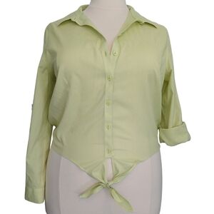 Chico's No-Iron Tyree Pale Soft Lime Green Roll Tab Tie Front Button-Up Shirt